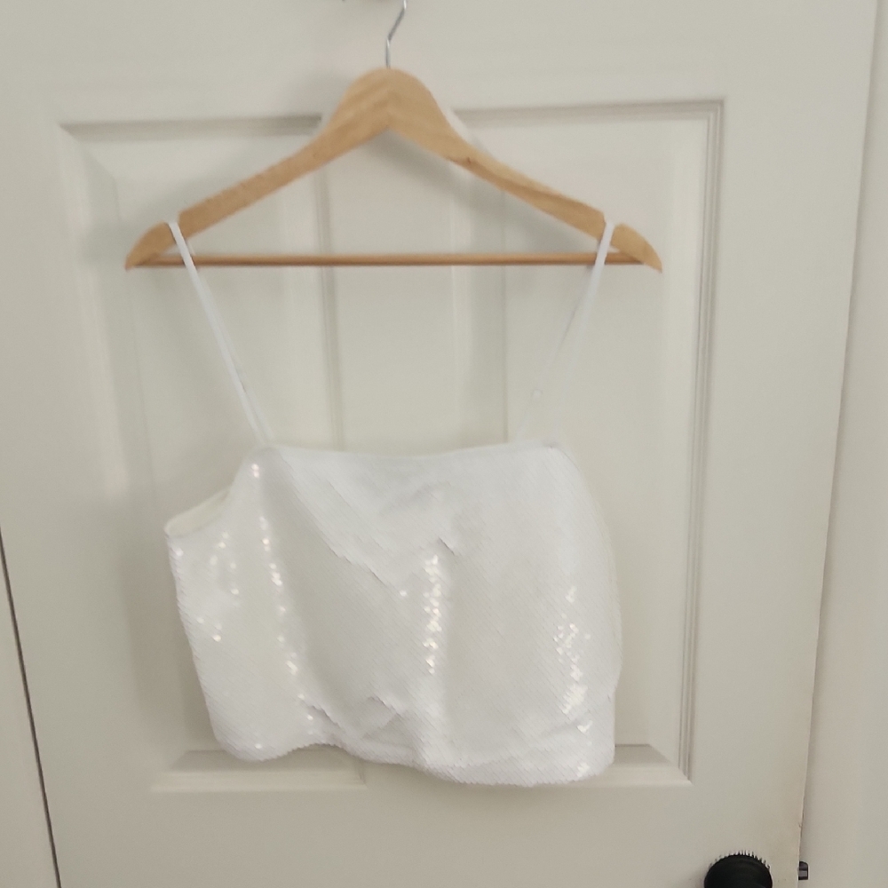 White Sequin Crop Top